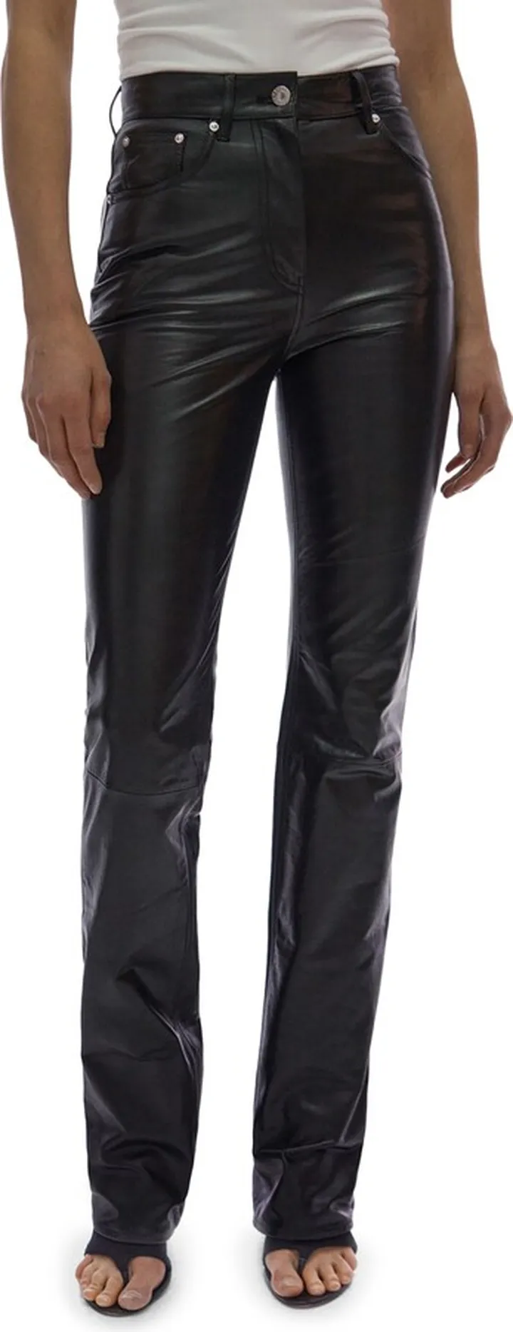 5-Pocket Lambskin Leather Straight Leg Pants