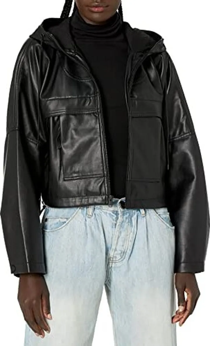 Hudson Jeans Women's Sport Zip Up Hoodie in Vegan Leather