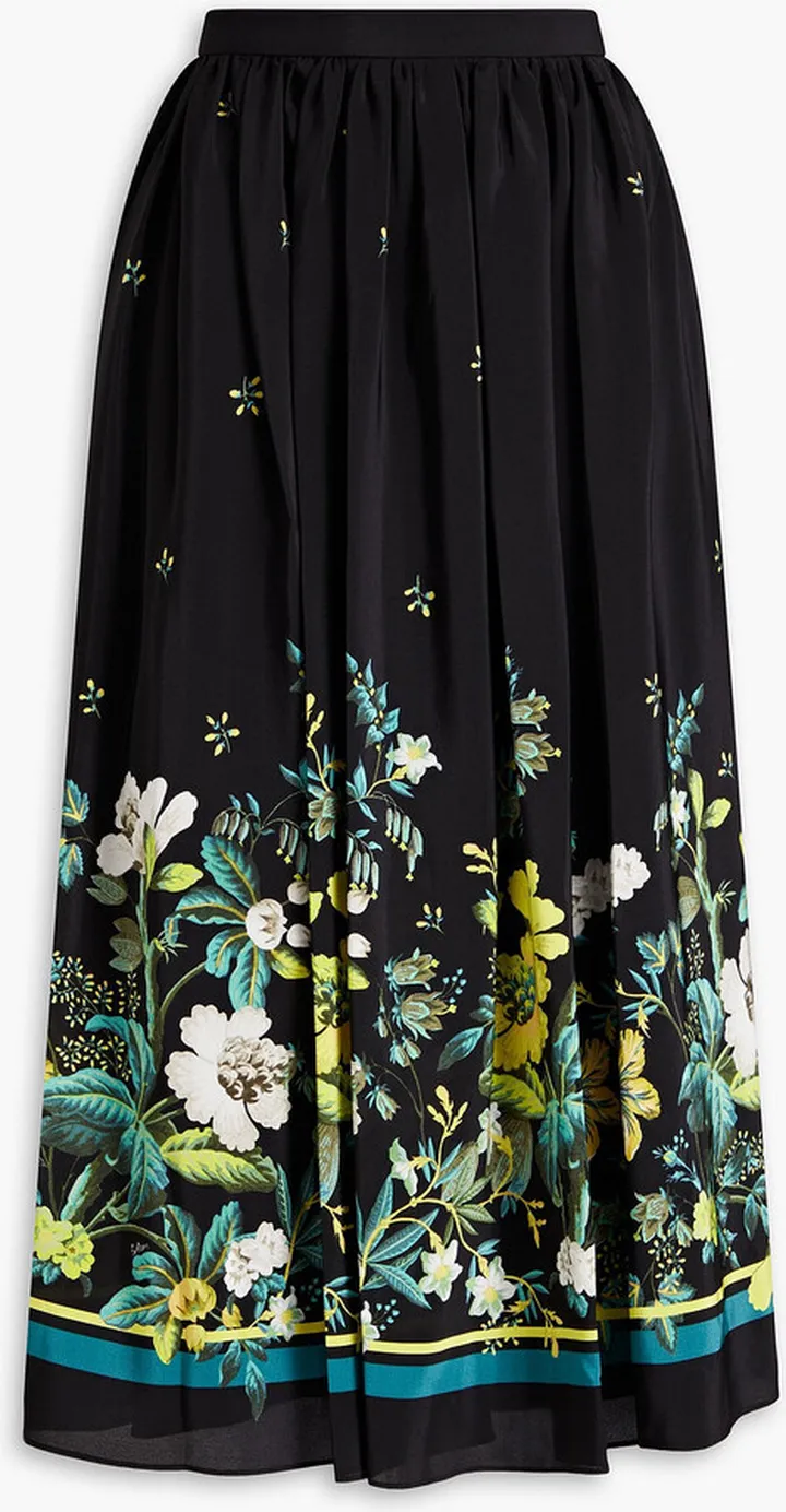 Lanie floral-print silk crepe de chine midi skirt