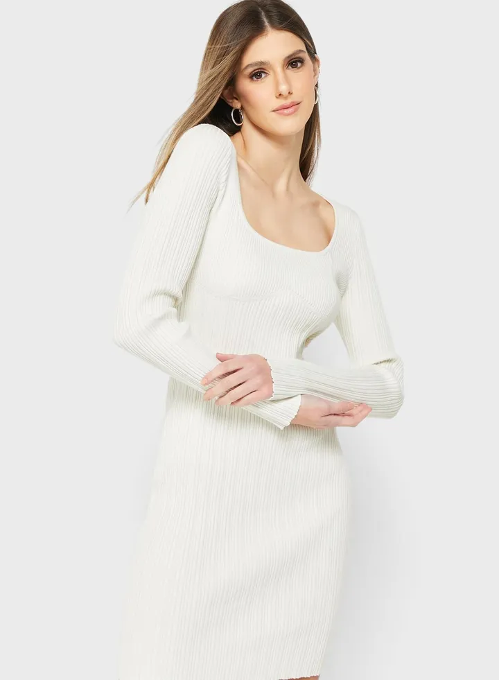 Square Neck Knitted Dress