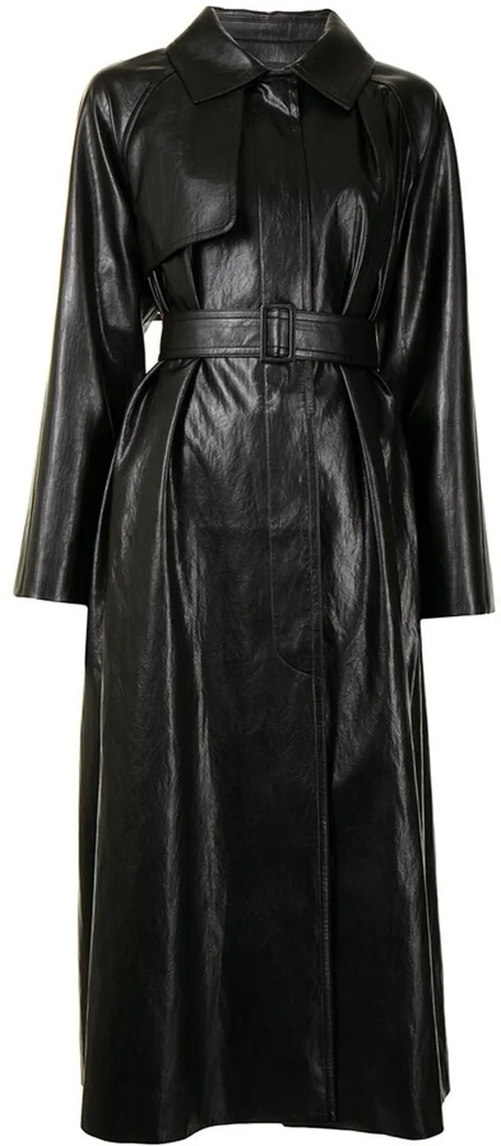 Faux-Leather Belted Trench Coat