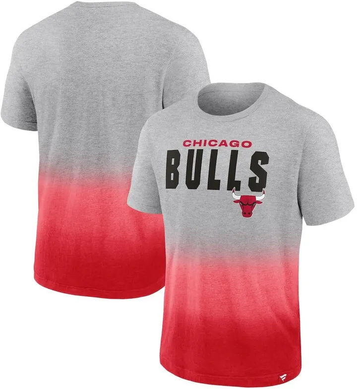 Men's Fanatics Branded Heathered Gray and Red Chicago Bulls Board Crasher Dip-Dye T-shirt