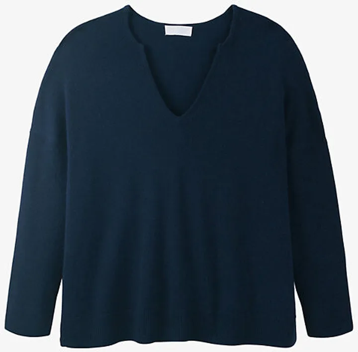 Womens Navy Oversized V-neck Wool-blend Jumper