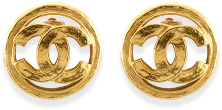 Medium Vintage Thick Hammered Logo Cut Out Clip On Earrings