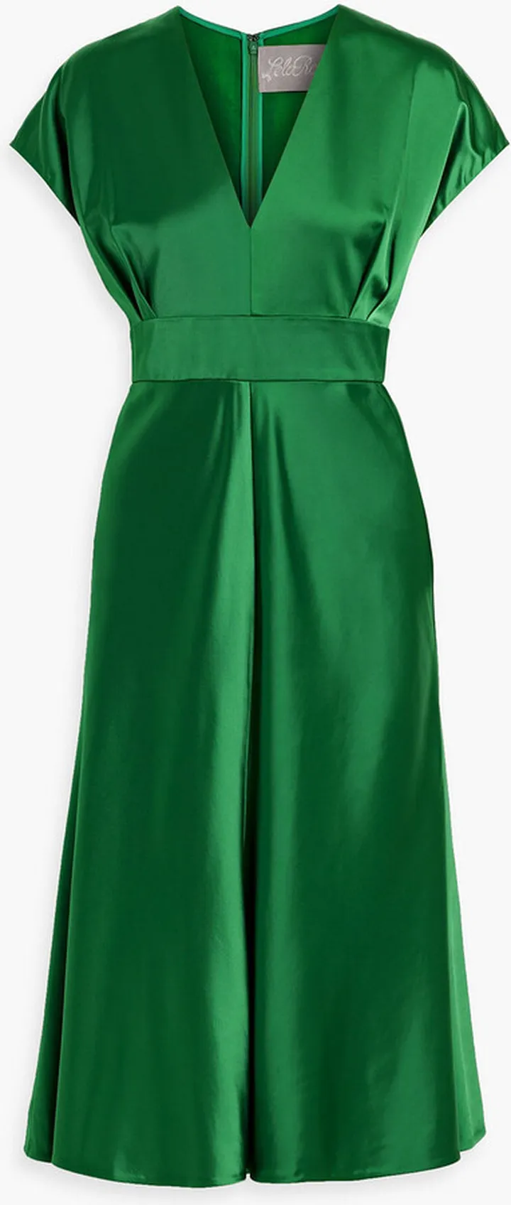 Pleated satin-crepe midi dress