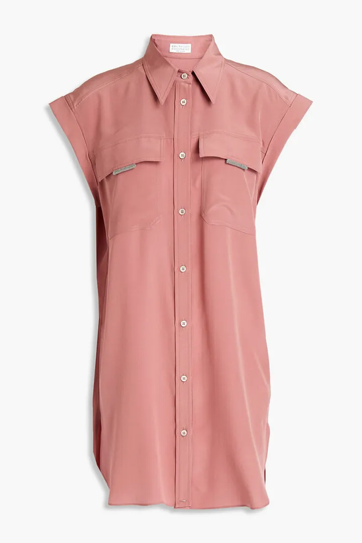 Bead-embellished silk crepe de chine shirt