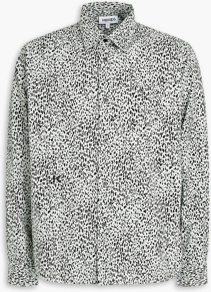 Logo-embroidered printed cotton-poplin shirt