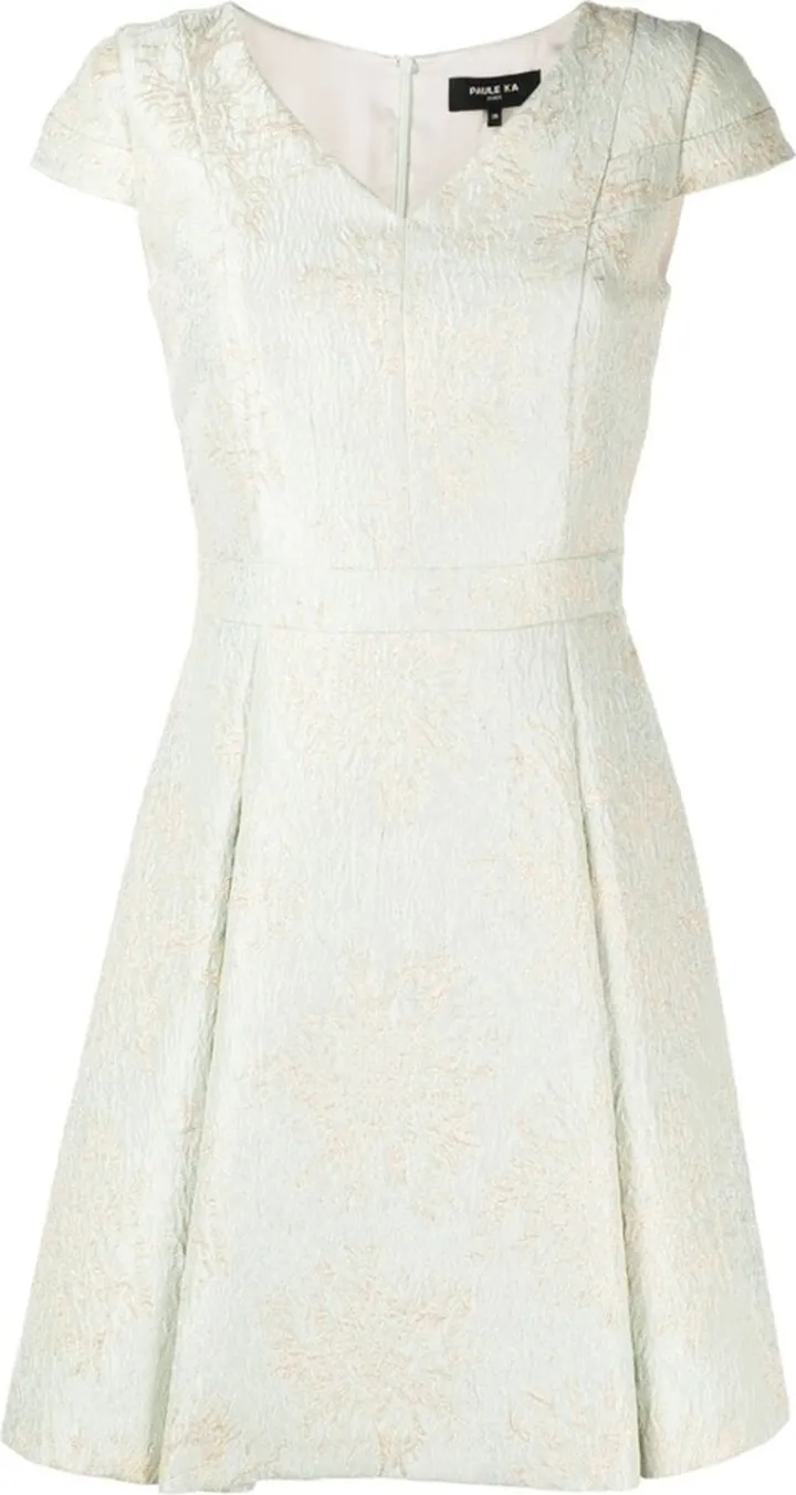 Pleated-Skirt Jacquard Dress