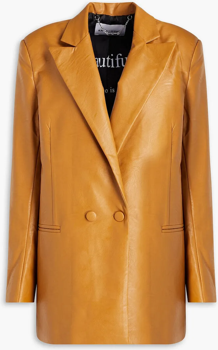 Double-breasted faux leather blazer