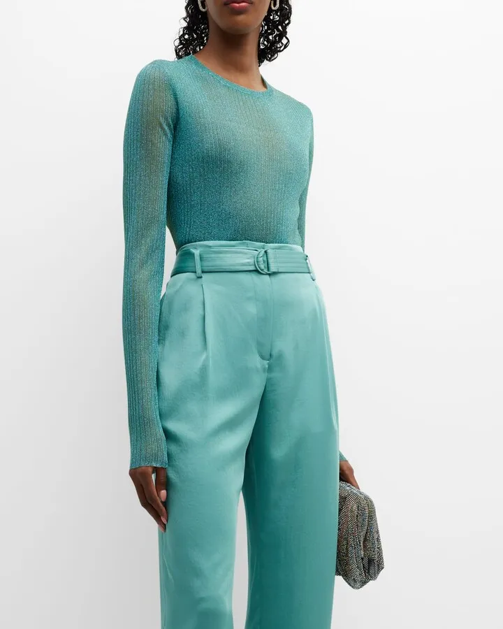 Metallic Plisse Fitted Knit Top