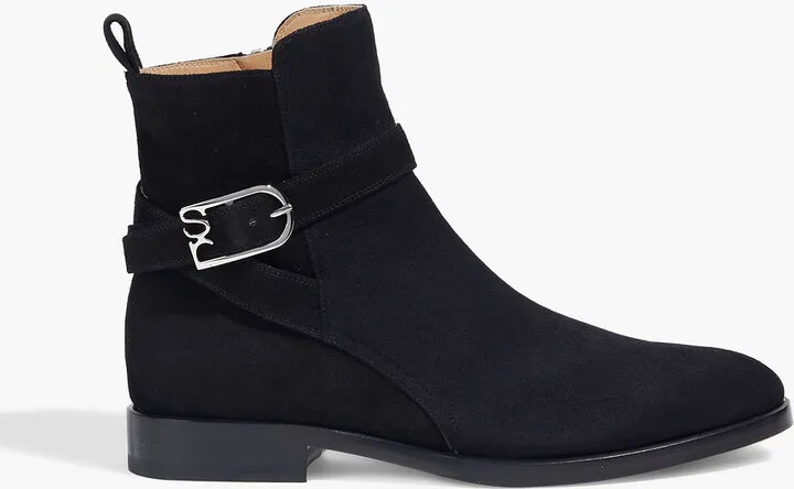 Buckled suede ankle boots