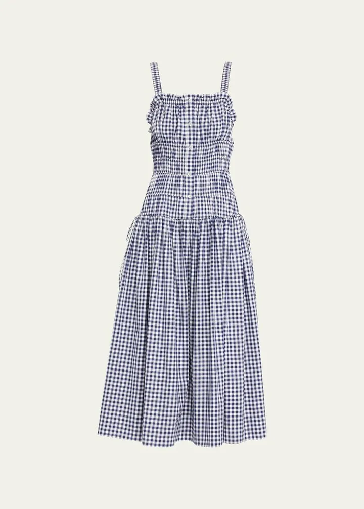 Tiered Check-Print Sleeveless Midi Dress