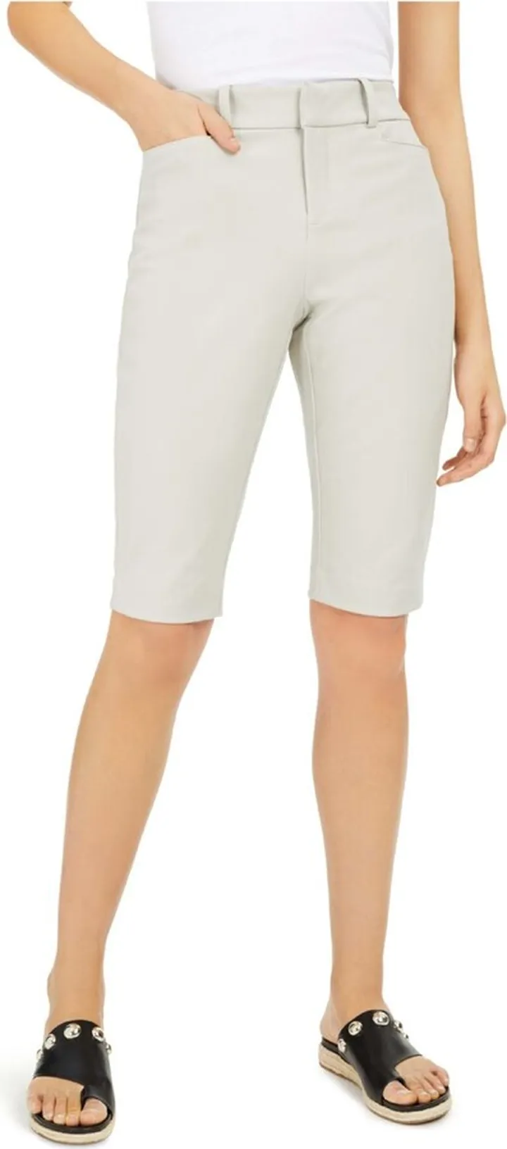 Womens Belted Slim Bermuda Shorts