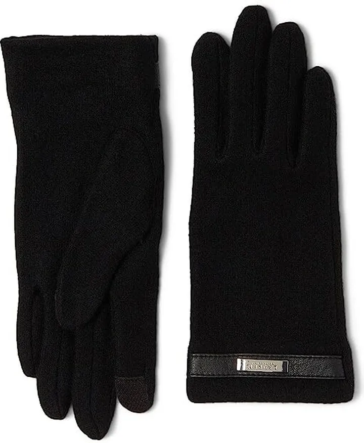 LAUREN Ralph Lauren Belted Knit Gloves with Logo Bar (Black) Liner Gloves