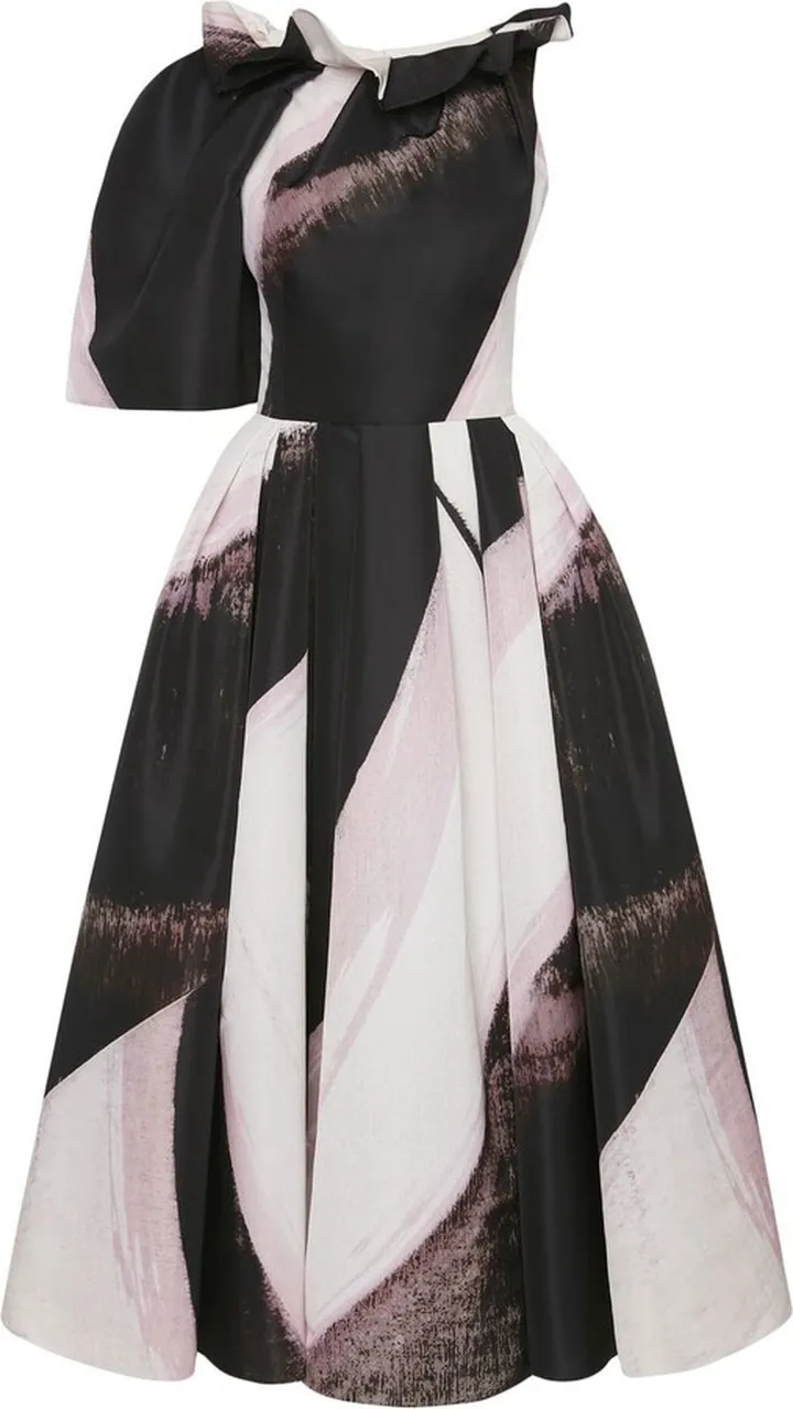 Graphic Brushstroke one-sleeve dress