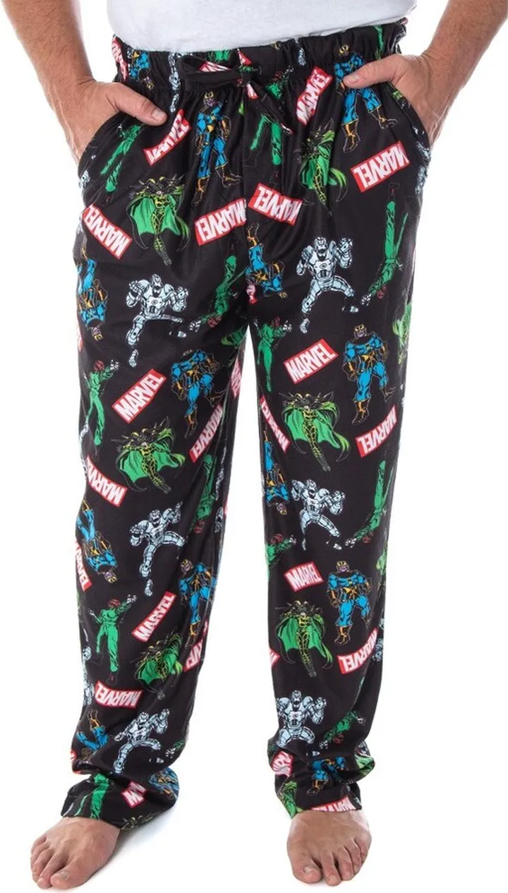Marvel Mens' Vintage Villains Thanos Red Skull Hela Ultron Pajama Pants (2XL) Black