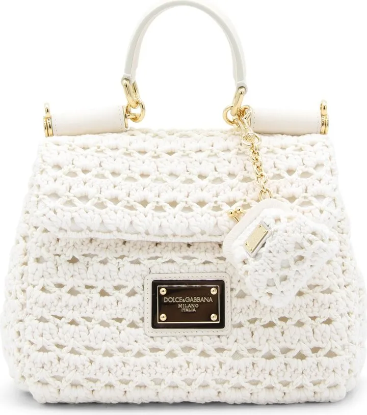 Dolce & Gabbana Logo Plaque Sicily Crochet Tote Bag