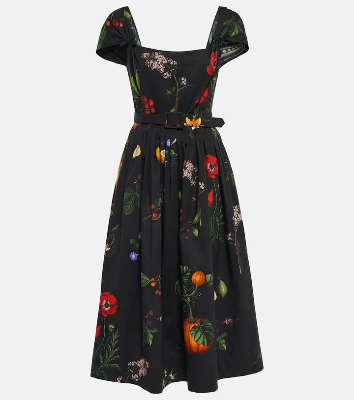 Floral cotton-blend midi dress