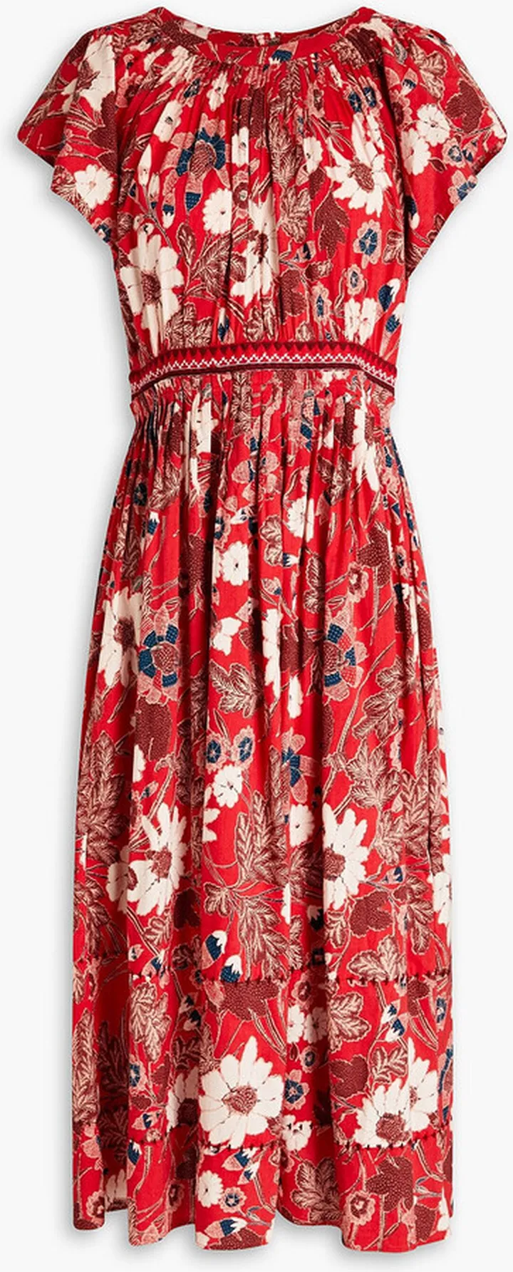 Lottie pleated floral-print cotton-blend midi dress