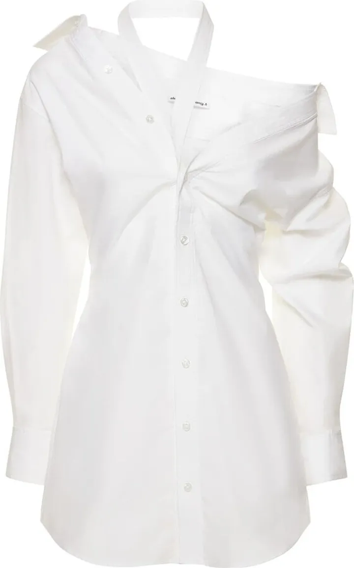Off-the-shoulder fitted mini shirt dress