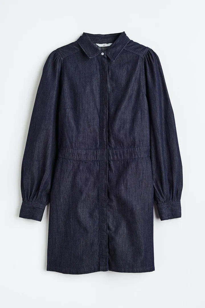 Puff-sleeved Denim Shirt Dress