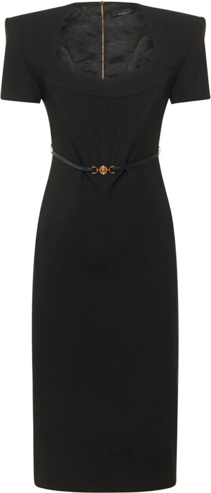 Side drape belted jersey midi dress