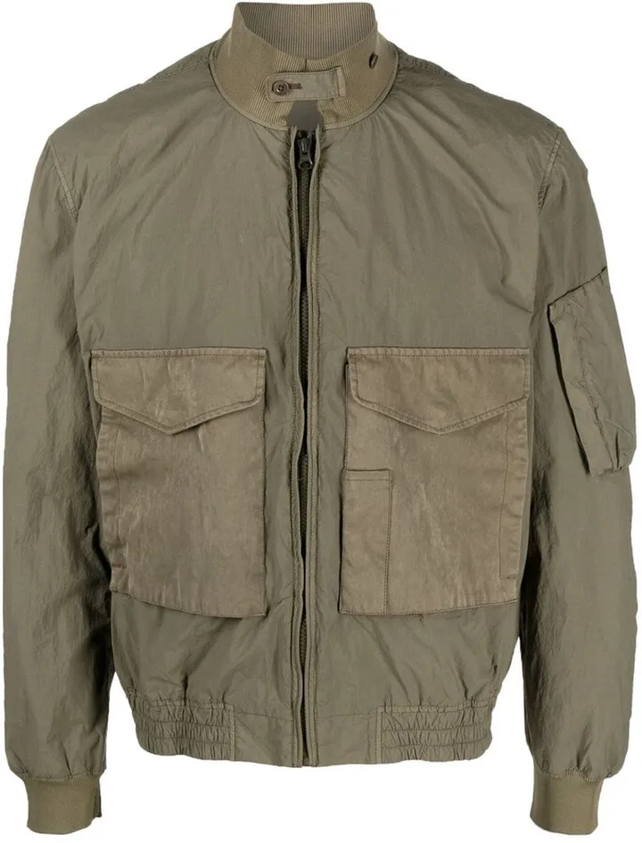 Zip-Up Crinkled Bomber Jacket