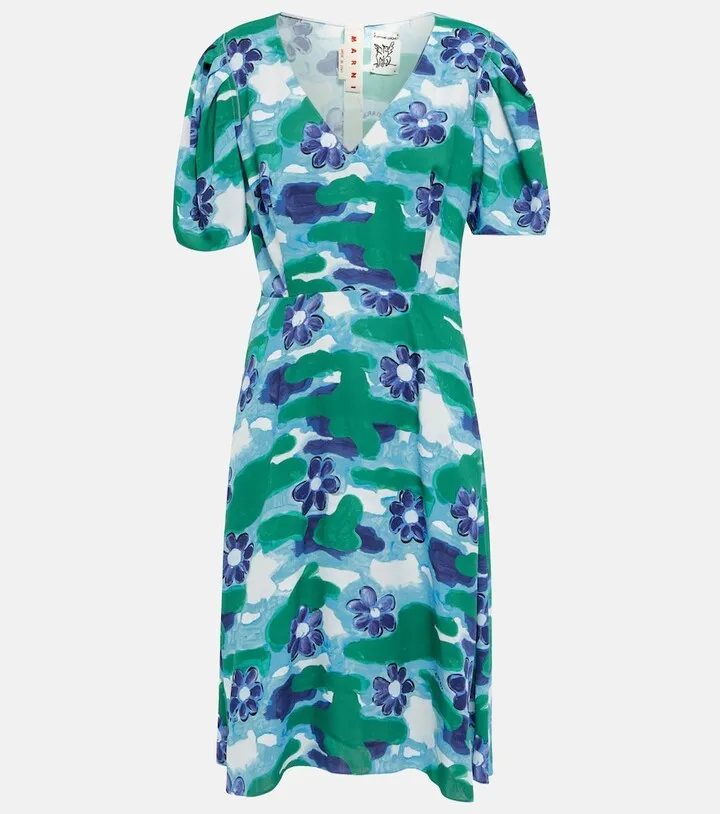 Printed V-neck midi dress