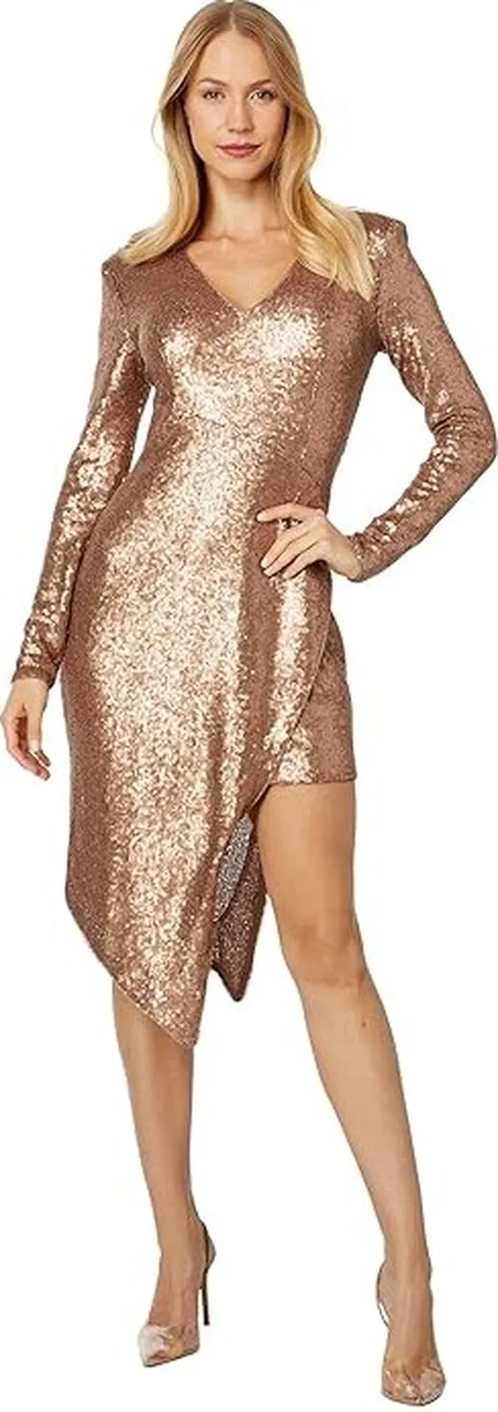 BCBGMAXAZRIA Long Sleeve Sequin Cocktail Dress (Gold) Women's Dress