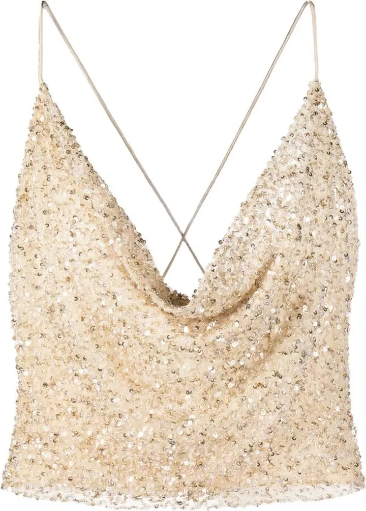 Sequinned Halterneck Crop-Top