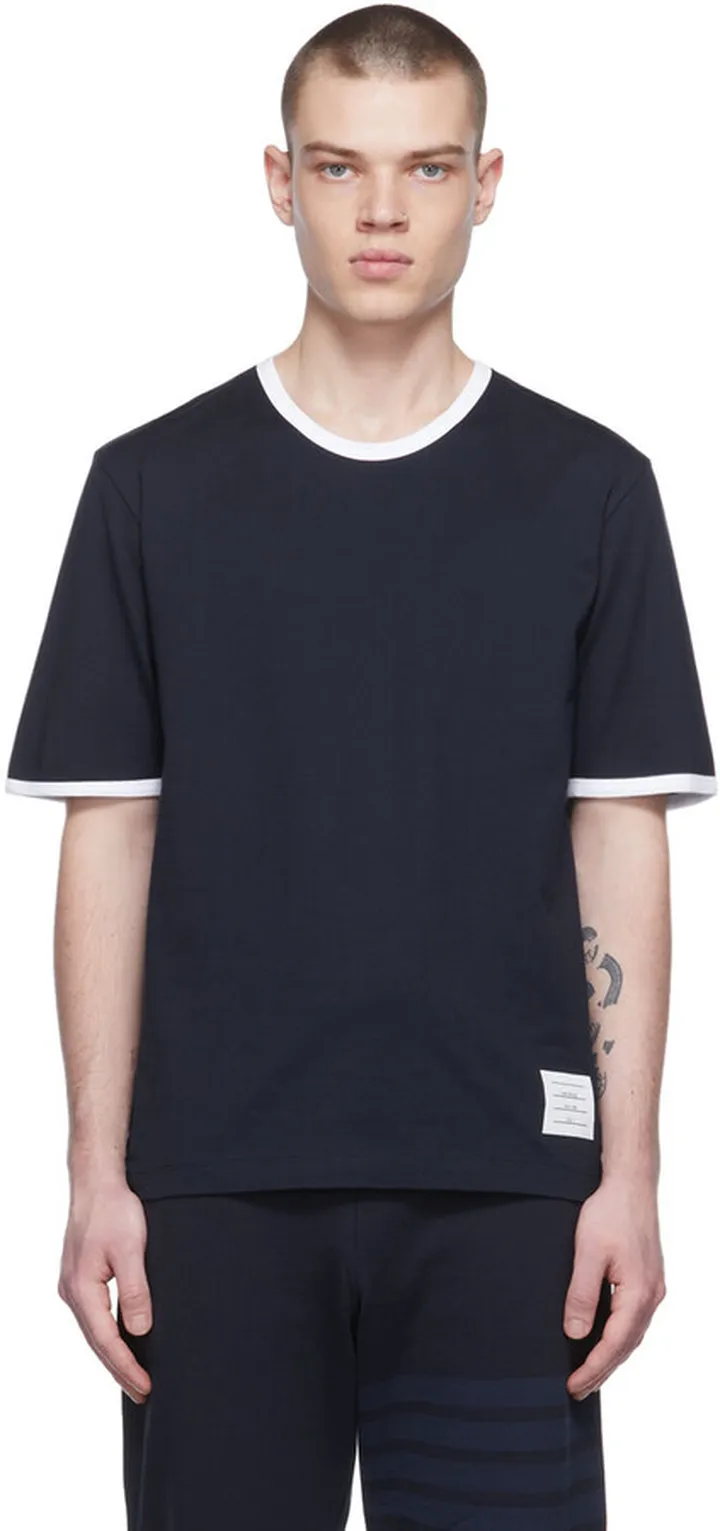 Thom Browne Navy Medium Weight Ringer T-Shirt