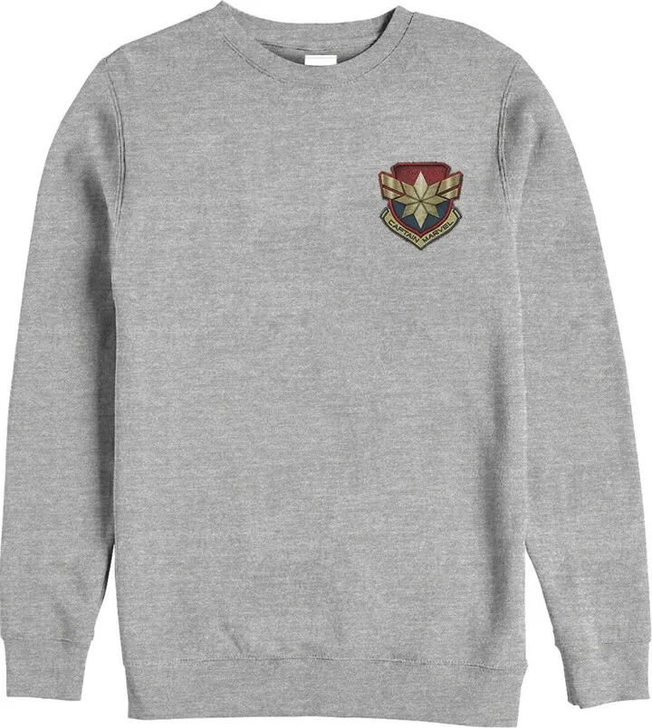 Men's Marvel Captain Marvel Star Symbol Woven Print Sweatshirt - Athletic Heather - Large