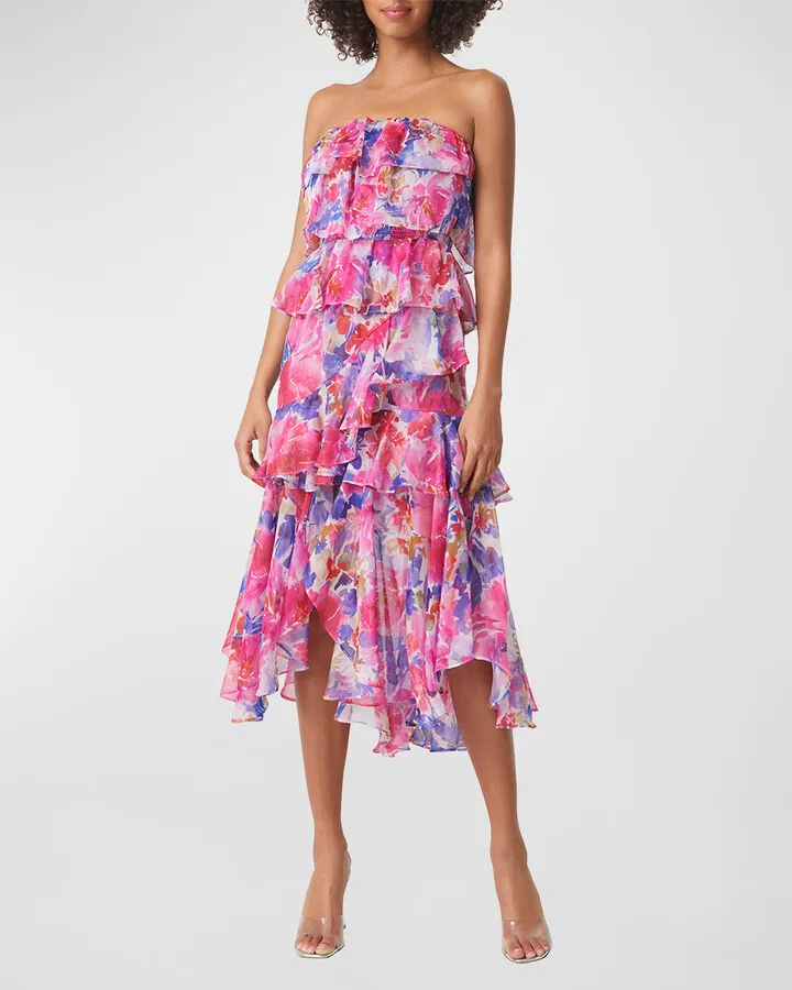 Luciana Strapless Tiered-Ruffle Midi Dress