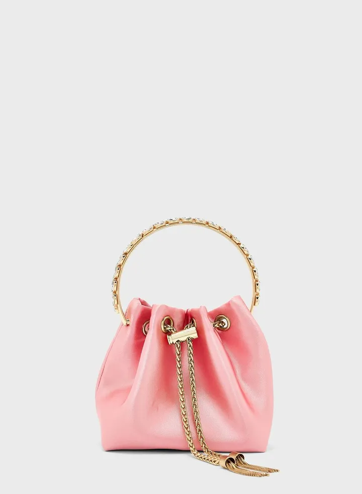 Satin Jewelled Handle Bucket Evening Bag