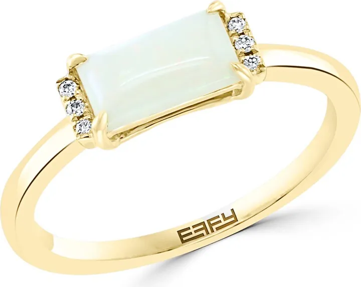 14K Yellow Gold Opal & Diamond Ring - Size 7