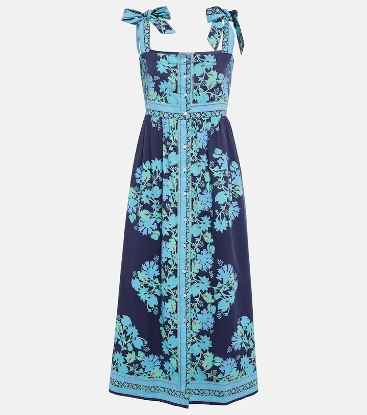 Floral-print cotton midi dress