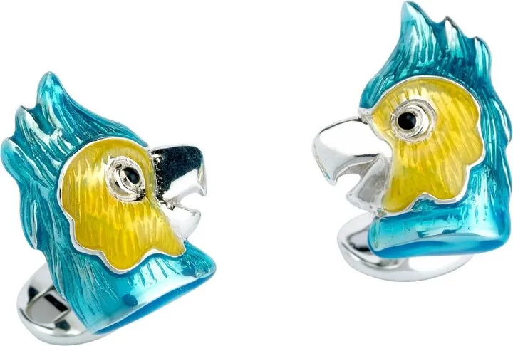 Deakin & Francis - Deakin & Francis Sterling Silver Blue And Yellow Parrot Cufflinks