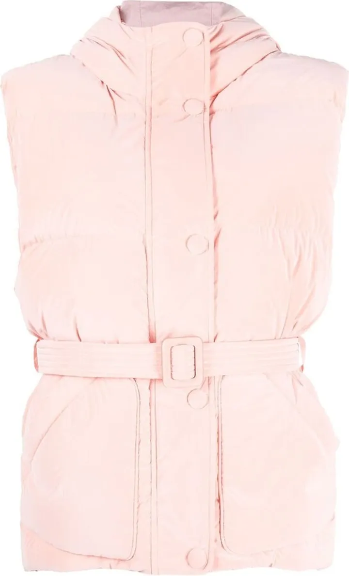 Belted-Waist Hooded Puffer Gilet
