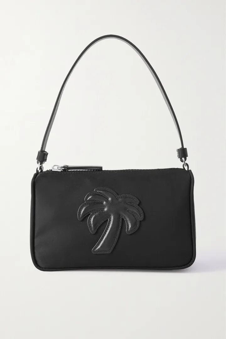 Palm Angels - Appliquéd Leather-trimmed Shell Shoulder Bag - Black