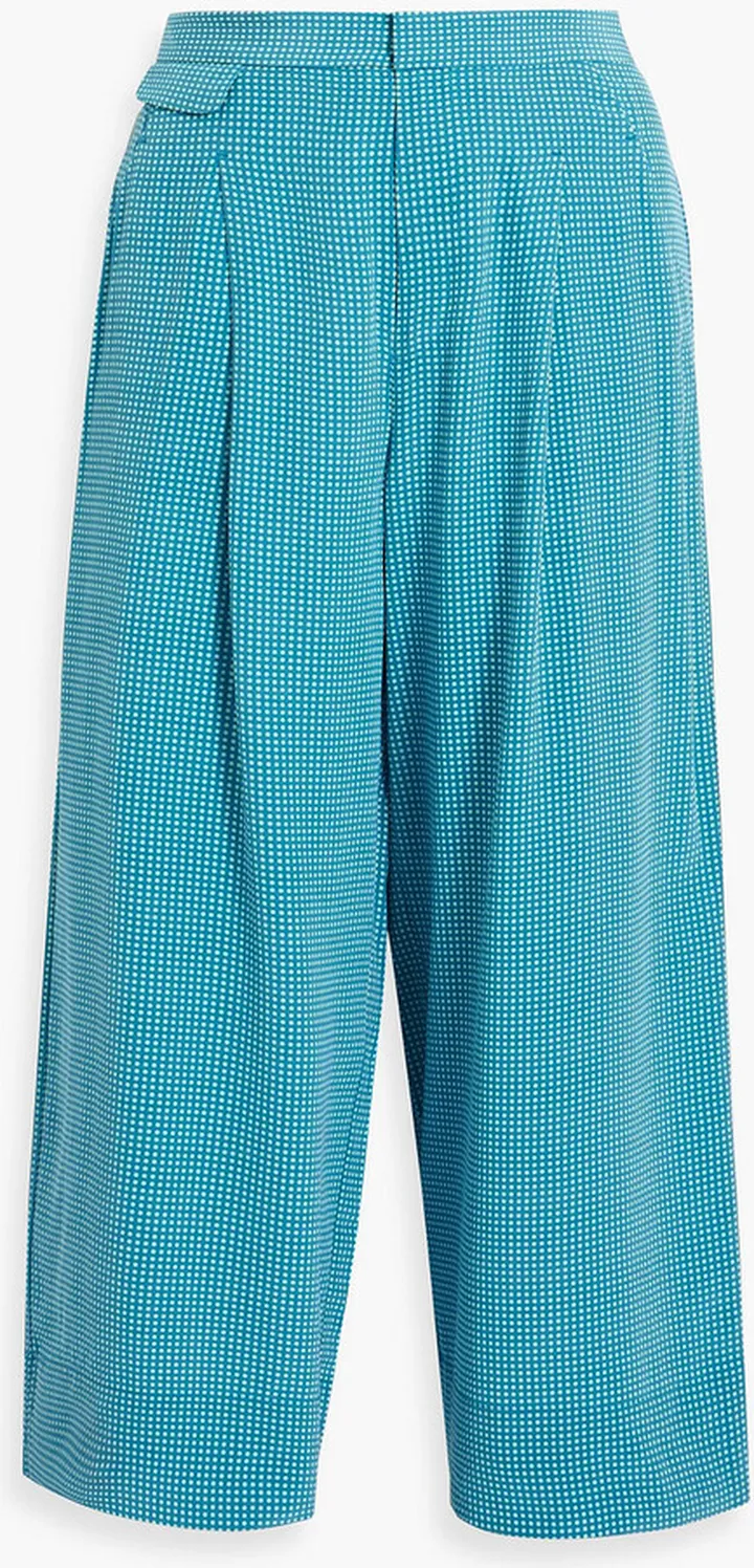 Cropped pleated polka-dot silk-crepe wide-leg culottes