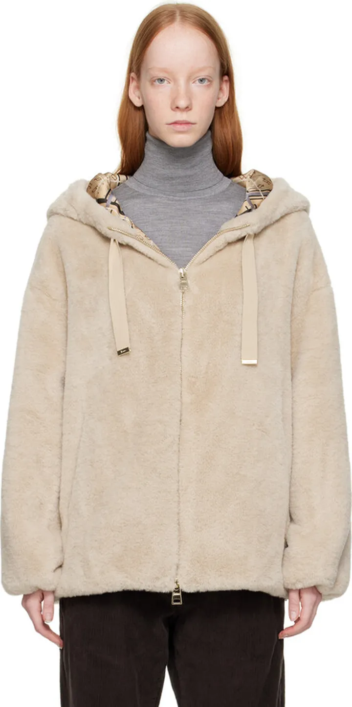 Herno Beige Soft Oversize Faux-Fur Bomber Jacket
