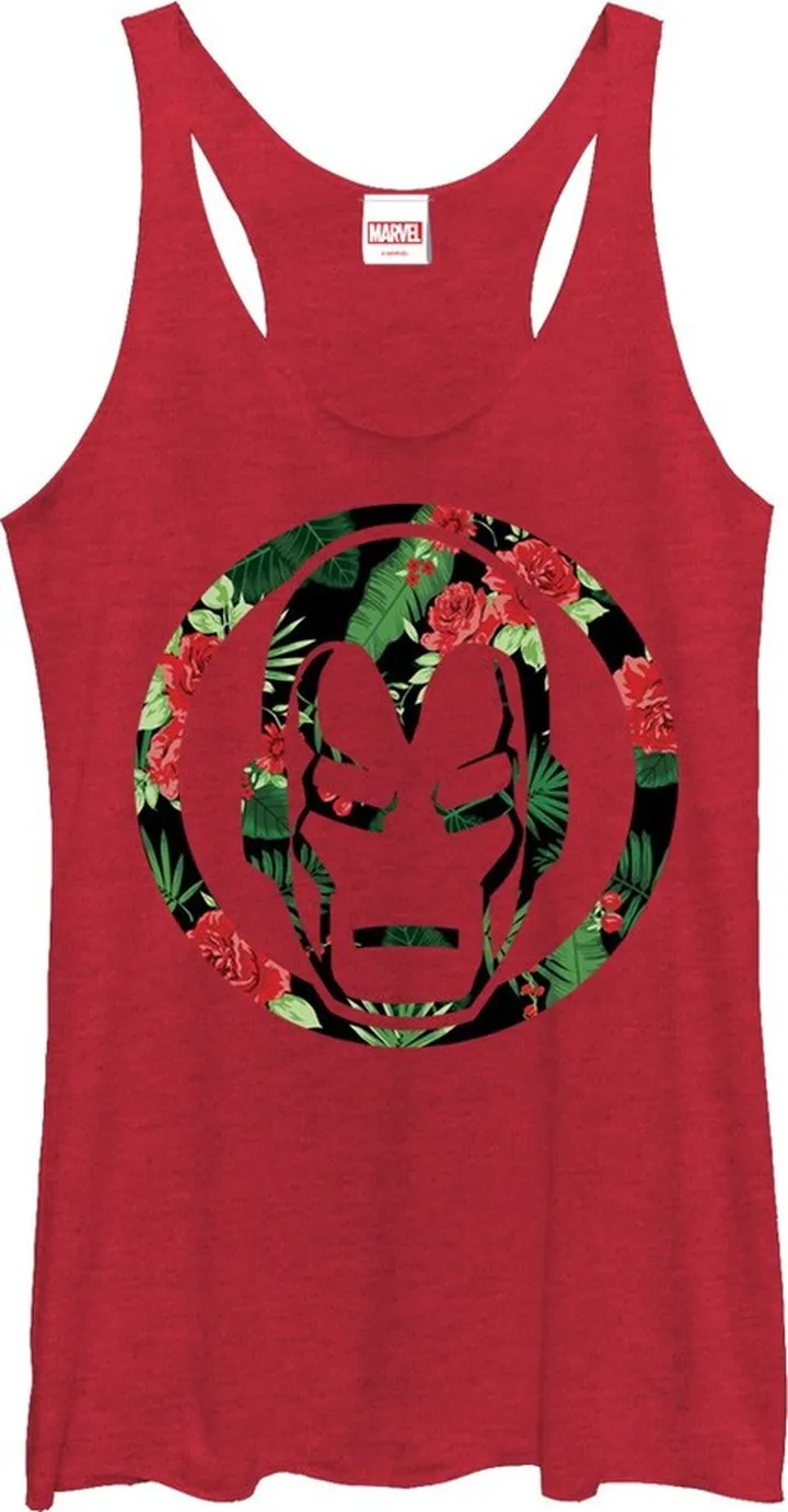 Women's Marvel Iron Man Floral Print Racerback Tank Top - Red Heather - X Large