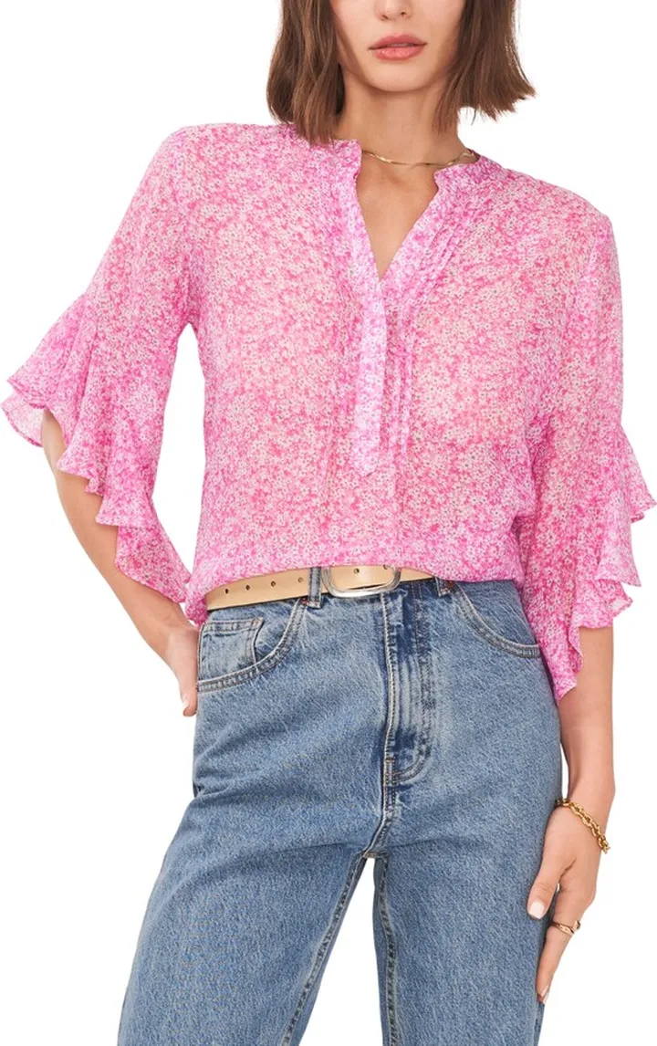 Vince Camuto Women's Ruffled Sleeve Tunic Blouse