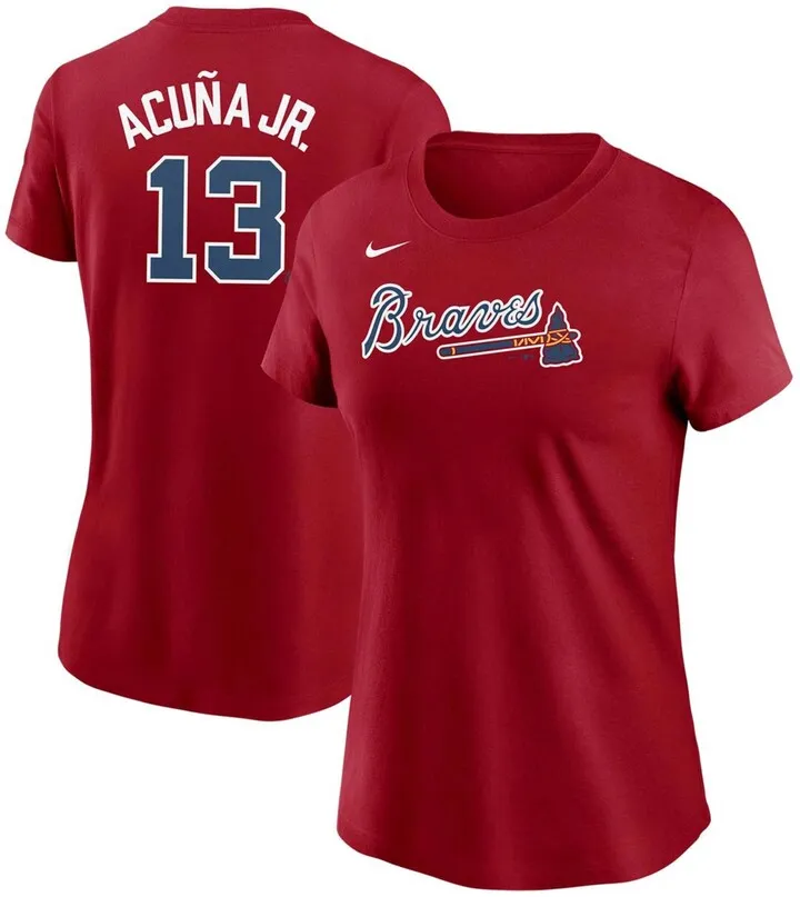 Women's Ronald Acuna Jr. Red Atlanta Braves Name Number T-shirt