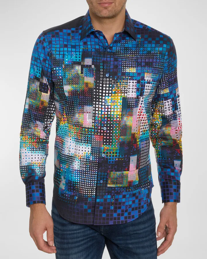Men's Disco Skull Cotton-Stretch Sport Shirt