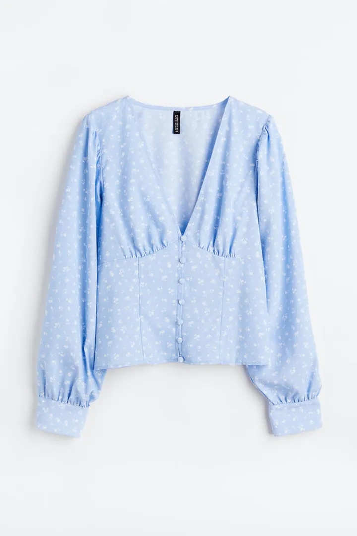 Button-front Crêped Blouse