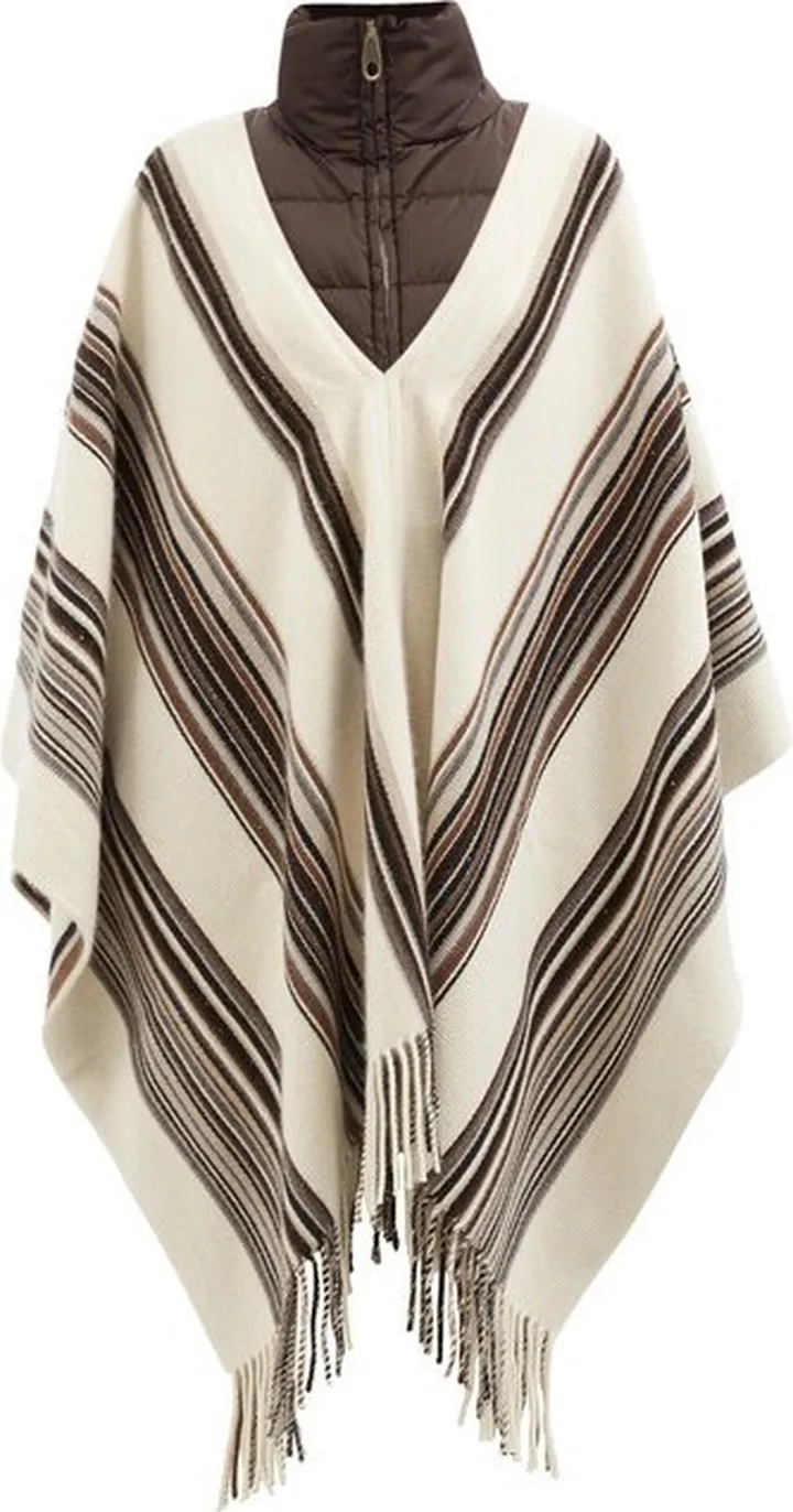 Quilted-collar Striped Cashmere-blend Rep Poncho