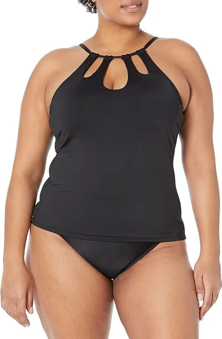 La Blanca Island Goddess High Neck Tankini (Black) Women's Swimwear