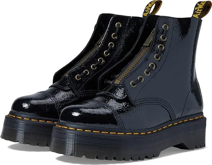 Dr. Martens Sinclair Distressed Patent Platform Boot (Black Distressed Patent) Women's Shoes