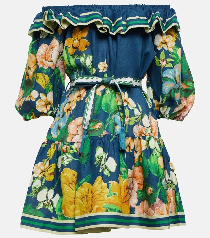Lyla floral off-shoulder linen minidress